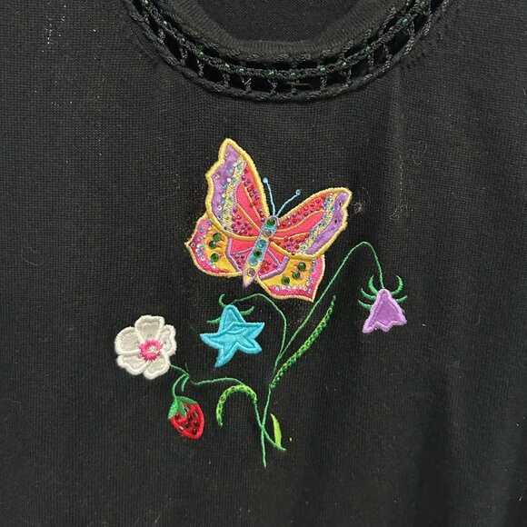 Lisa International Black Embroidered Butterfly Tank Top Size M Casual Relaxed - Picture 4 of 9